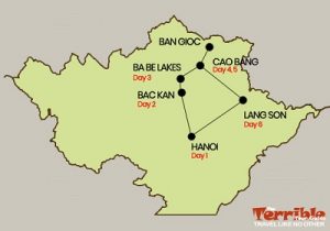 Northeast Vietnam Cycling 6 Days Map