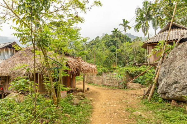 Road through a little village where a ethnic minority lives, Pu Luong Nature Reserve
